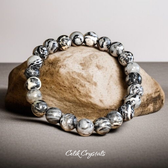 Map Stone Jasper Bracelet - 8mm Unisex - Picture 4 of 6